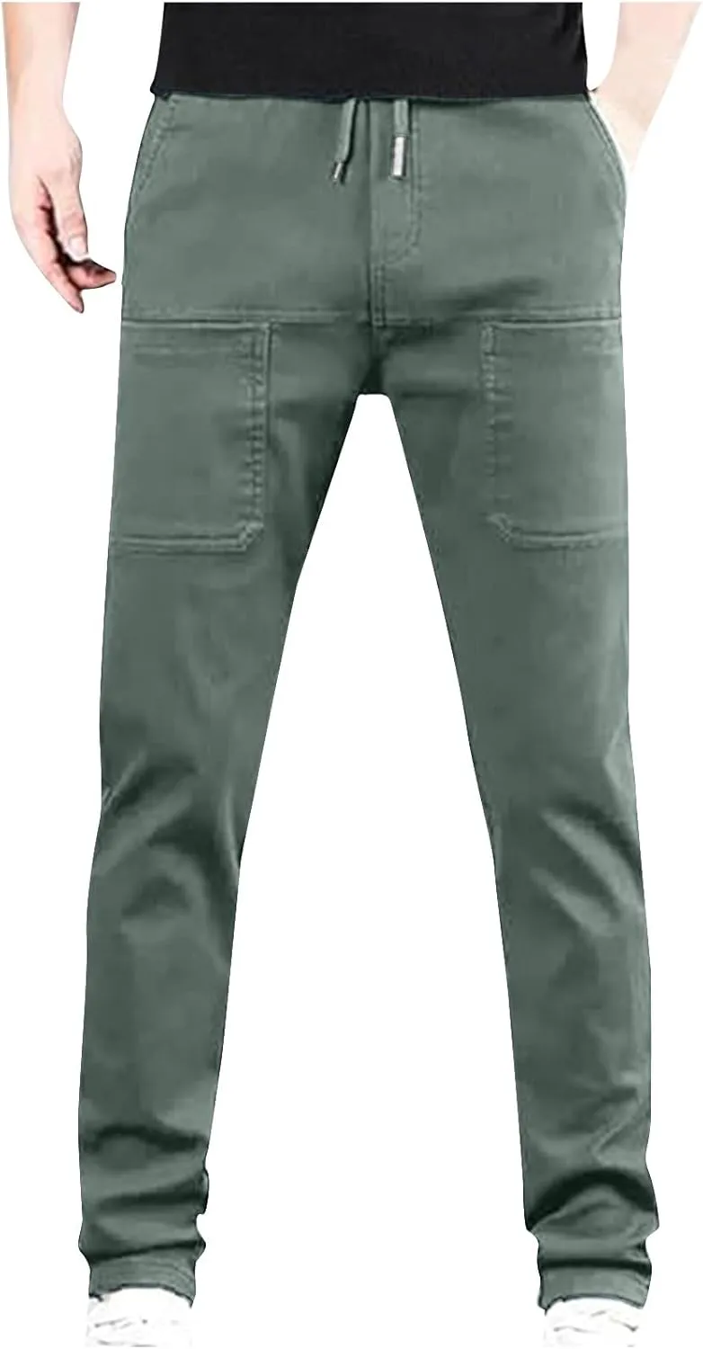 Mencomfy Cargo Pants, Elastic Waist MultiPants - High Stretch Multi-Pocket Durable Cargo Pants for Men with Pockets