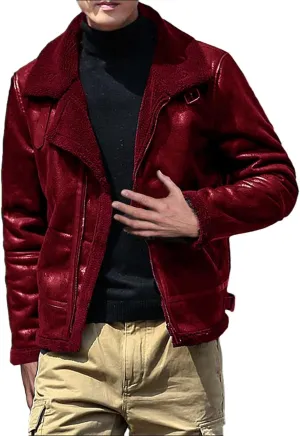 Mens 2023 Fleece Lined Faux Leather Suede Jackets Winter Sherpa Lined Trucker Jacket Warm Fleece Zip Up Work Coat