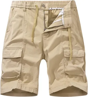 Mens 7 Inch Shorts Casual Drawstring Elastic Waist Cargo Shorts Multi Pockets Regular Big & Tall Utility Shorts