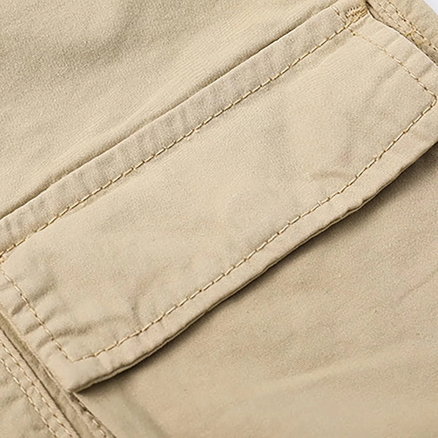 Mens 7 Inch Shorts Casual Drawstring Elastic Waist Cargo Shorts Multi Pockets Regular Big & Tall Utility Shorts
