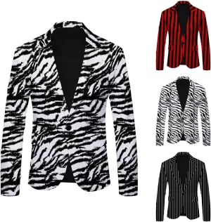 Mens Blazer Fashion Suit Jacket Slim Fit Leopard Print Business Sport Coats Striped Polka Dot Suits for Wedding Prom Dinner