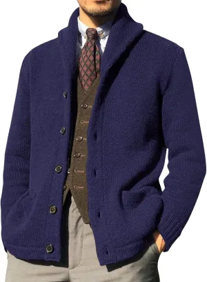 Mens Cable Knit Cardigan Sweater Christmas Elk Button Loose Fit Casual Sweaters Stand Collar Stretch Xmas Warm Outwear