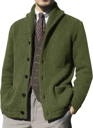 Mens Cable Knit Cardigan Sweater Christmas Elk Button Loose Fit Casual Sweaters Stand Collar Stretch Xmas Warm Outwear