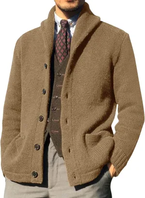 Mens Cable Knit Cardigan Sweater Christmas Elk Button Loose Fit Casual Sweaters Stand Collar Stretch Xmas Warm Outwear