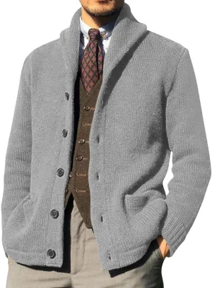 Mens Cable Knit Cardigan Sweater Christmas Elk Button Loose Fit Casual Sweaters Stand Collar Stretch Xmas Warm Outwear