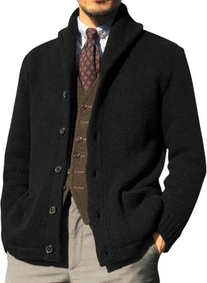 Mens Cable Knit Cardigan Sweater Christmas Elk Button Loose Fit Casual Sweaters Stand Collar Stretch Xmas Warm Outwear