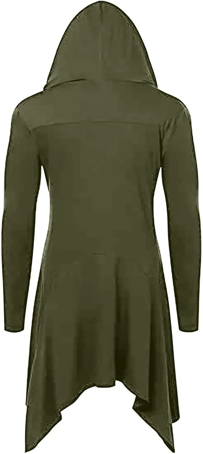 Mens Cardigan,Gothic Lightweight Long Sleeve Hooded Cape Ruffle Shawl Collar Overcoat Retro Assassin Outfits