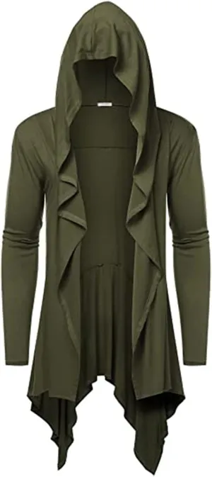 Mens Cardigan,Gothic Lightweight Long Sleeve Hooded Cape Ruffle Shawl Collar Overcoat Retro Assassin Outfits