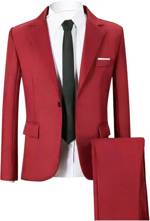 Mens Casual 2 Piece Suits Slim Fit 1 Button Blazer Jacket and Pants Set Notch Lapel Solid Business Jackets Suit