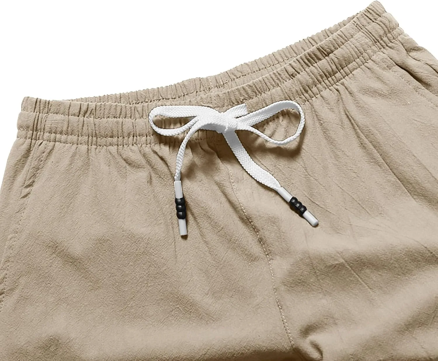 Men's Casual Cotton Linen Shorts Flat Front Trendy Drawstring Beach Shorts Lightweight Stretch Waistband Shorts with Pockets