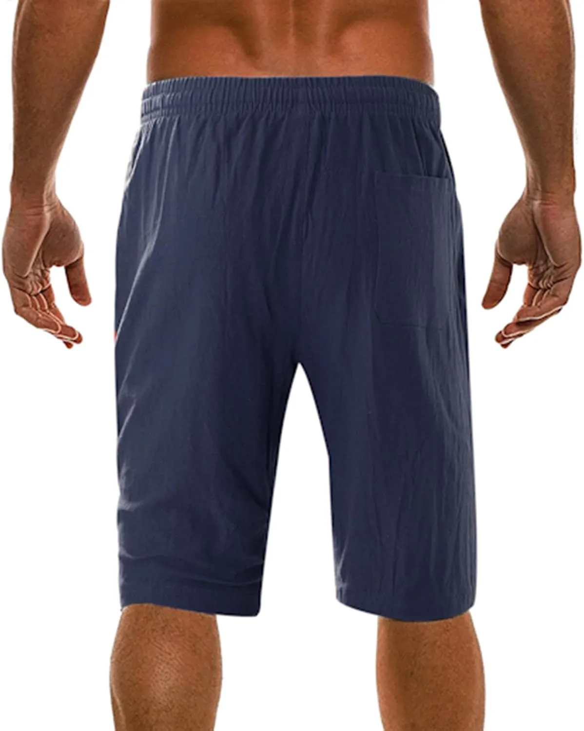 Men's Casual Cotton Linen Shorts Flat Front Trendy Drawstring Beach Shorts Lightweight Stretch Waistband Shorts with Pockets