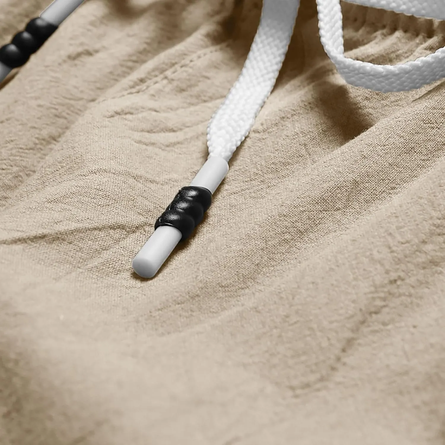 Men's Casual Cotton Linen Shorts Flat Front Trendy Drawstring Beach Shorts Lightweight Stretch Waistband Shorts with Pockets