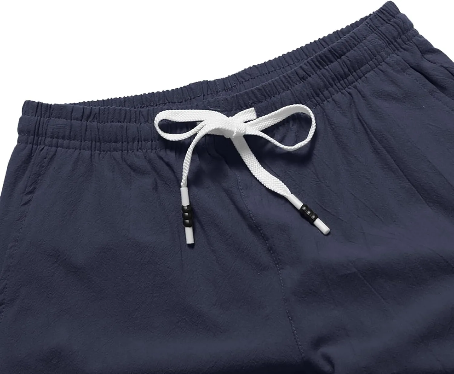 Men's Casual Cotton Linen Shorts Flat Front Trendy Drawstring Beach Shorts Lightweight Stretch Waistband Shorts with Pockets