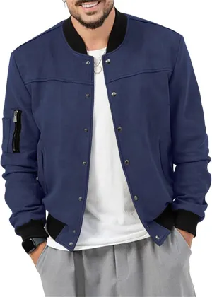 Mens Casual Faux Suede Bomber Jacket Classic Jacket Windbreaker Vintage Button Down Cardigan Lightweight Leather Coats