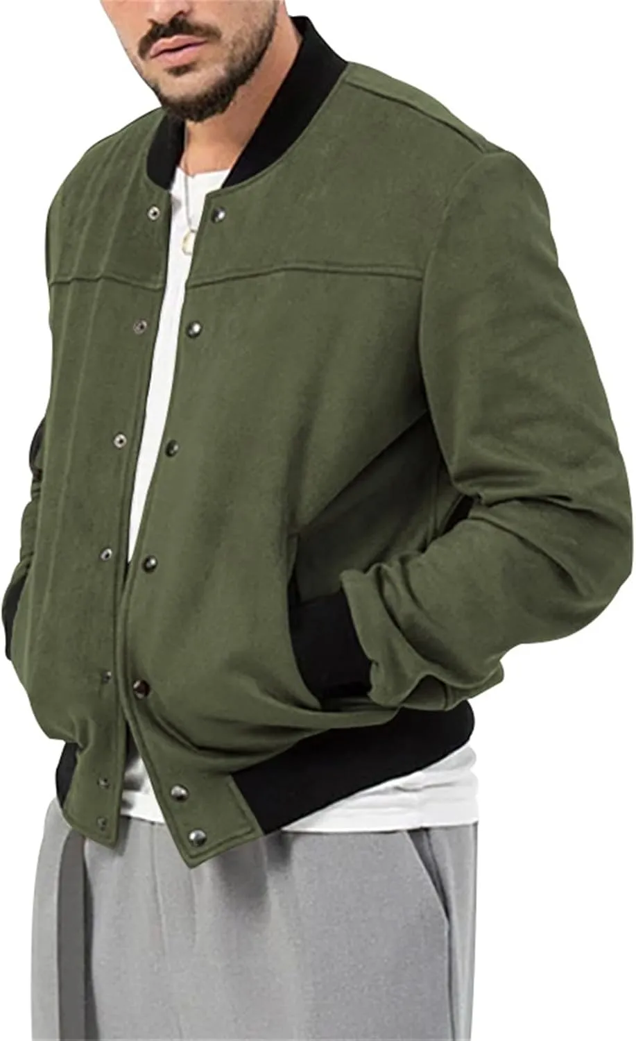 Mens Casual Faux Suede Bomber Jacket Classic Jacket Windbreaker Vintage Button Down Cardigan Lightweight Leather Coats
