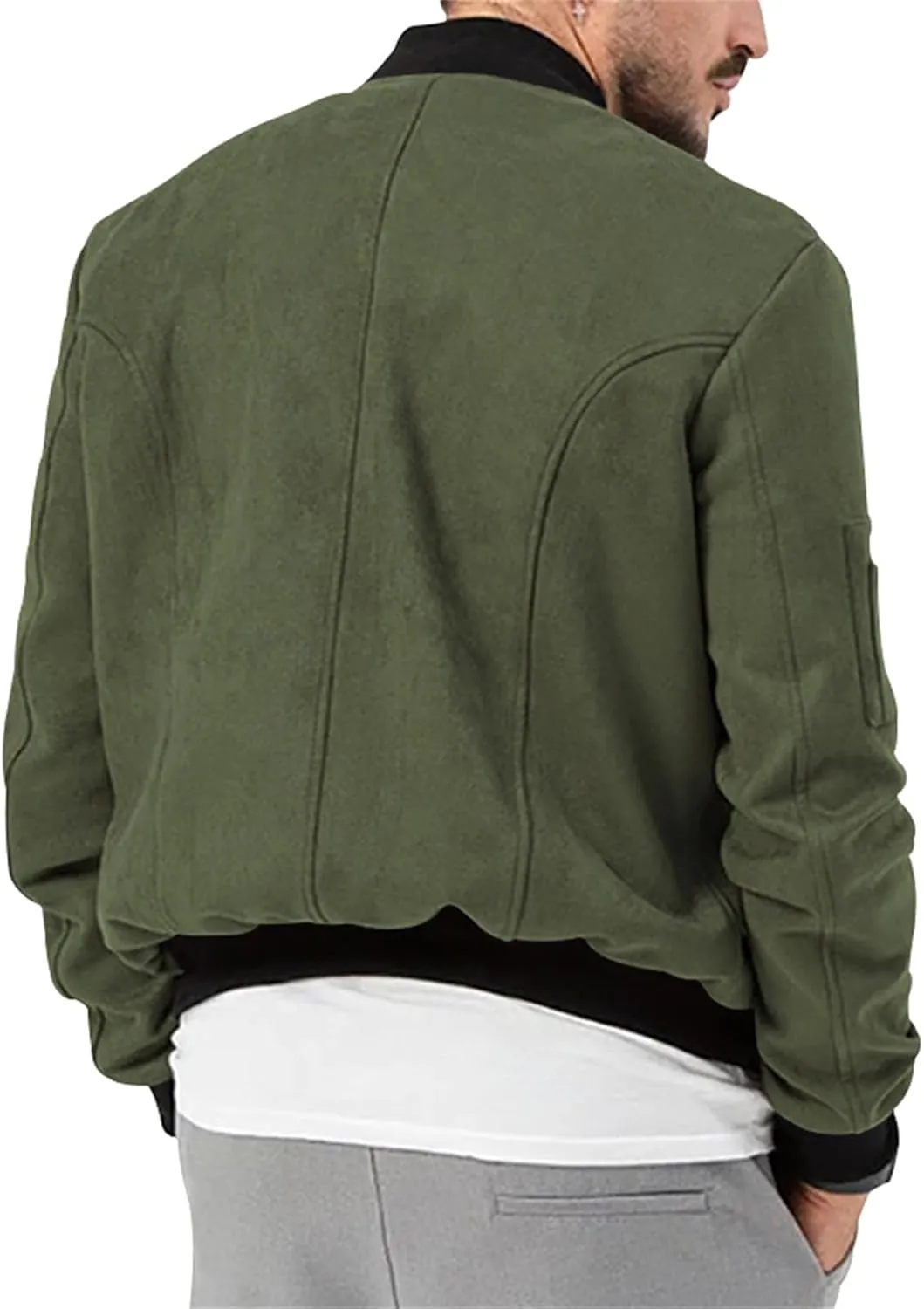 Mens Casual Faux Suede Bomber Jacket Classic Jacket Windbreaker Vintage Button Down Cardigan Lightweight Leather Coats