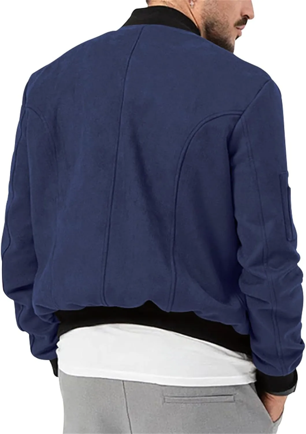 Mens Casual Faux Suede Bomber Jacket Classic Jacket Windbreaker Vintage Button Down Cardigan Lightweight Leather Coats