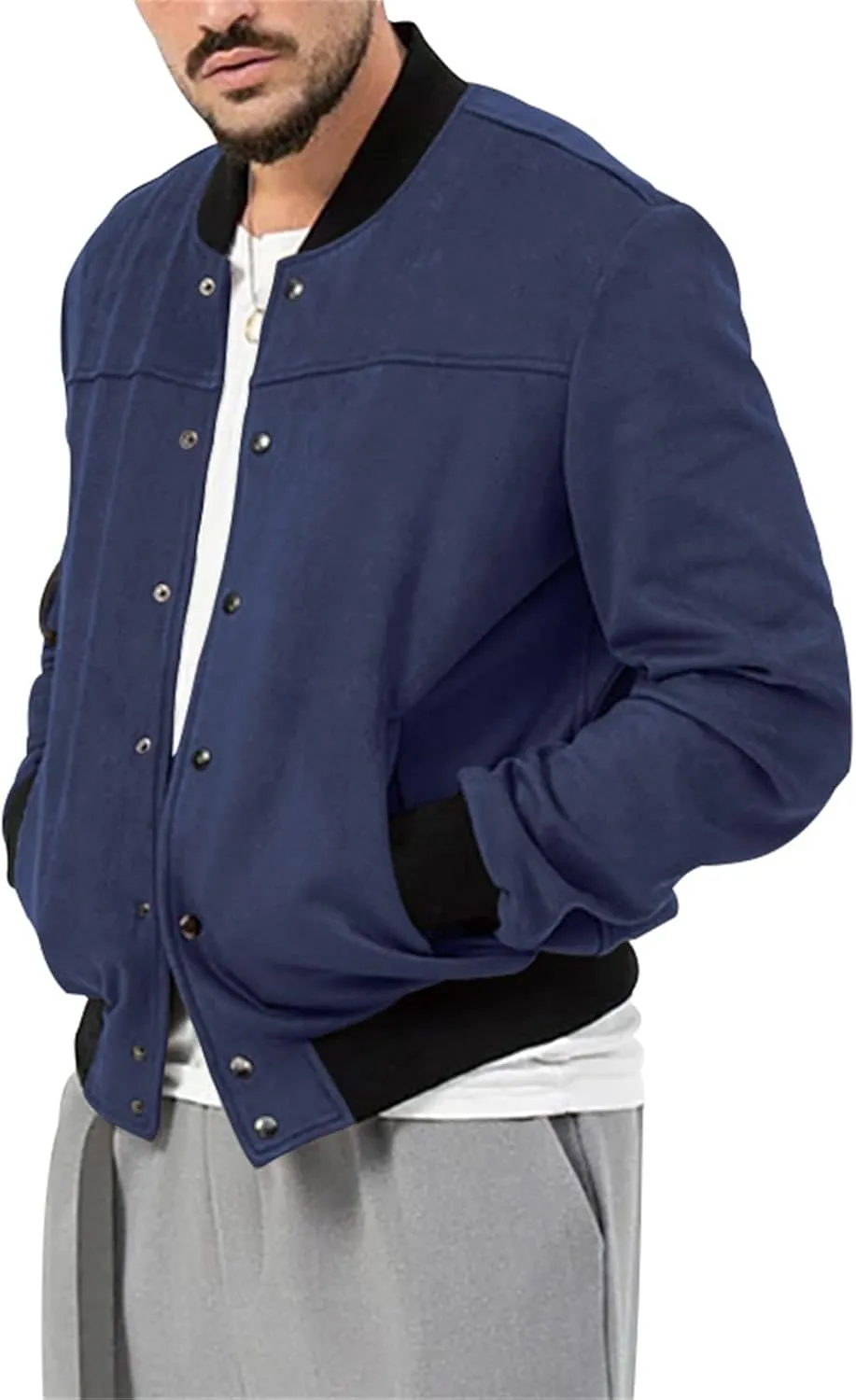 Mens Casual Faux Suede Bomber Jacket Classic Jacket Windbreaker Vintage Button Down Cardigan Lightweight Leather Coats