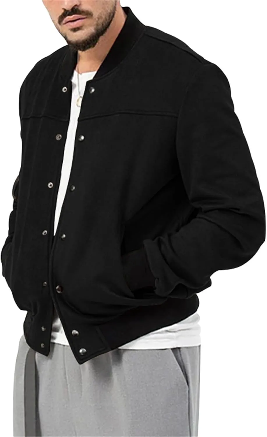 Mens Casual Faux Suede Bomber Jacket Classic Jacket Windbreaker Vintage Button Down Cardigan Lightweight Leather Coats