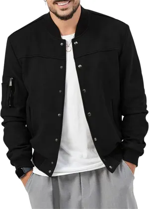 Mens Casual Faux Suede Bomber Jacket Classic Jacket Windbreaker Vintage Button Down Cardigan Lightweight Leather Coats