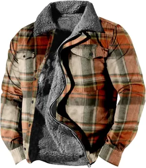 Mens Casual Fleece Sherpa Lined Flannel Plaid Button Down Shirt Jacket Hooded Sweatshirt Warm Fall Winter Coats