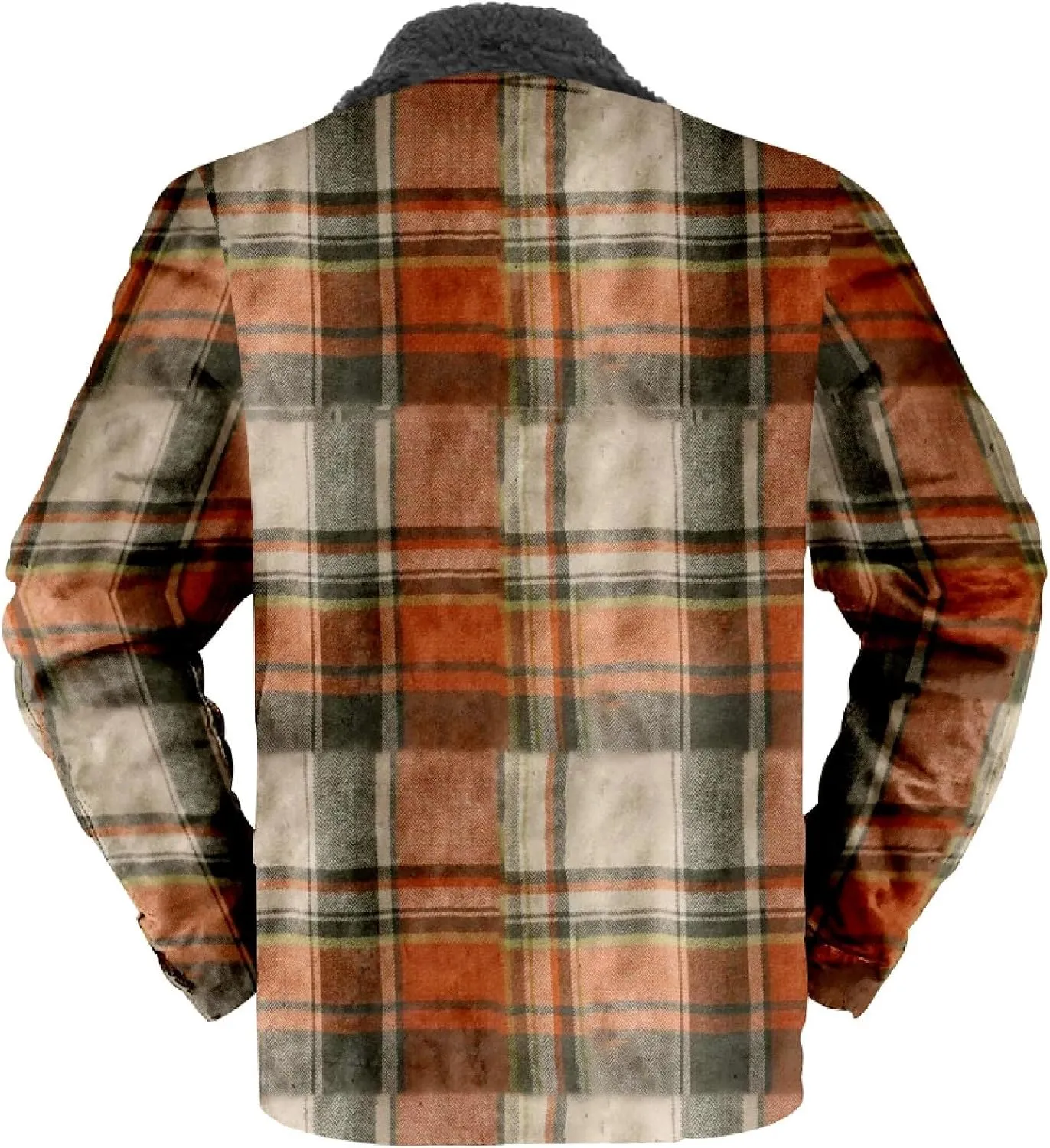Mens Casual Fleece Sherpa Lined Flannel Plaid Button Down Shirt Jacket Hooded Sweatshirt Warm Fall Winter Coats