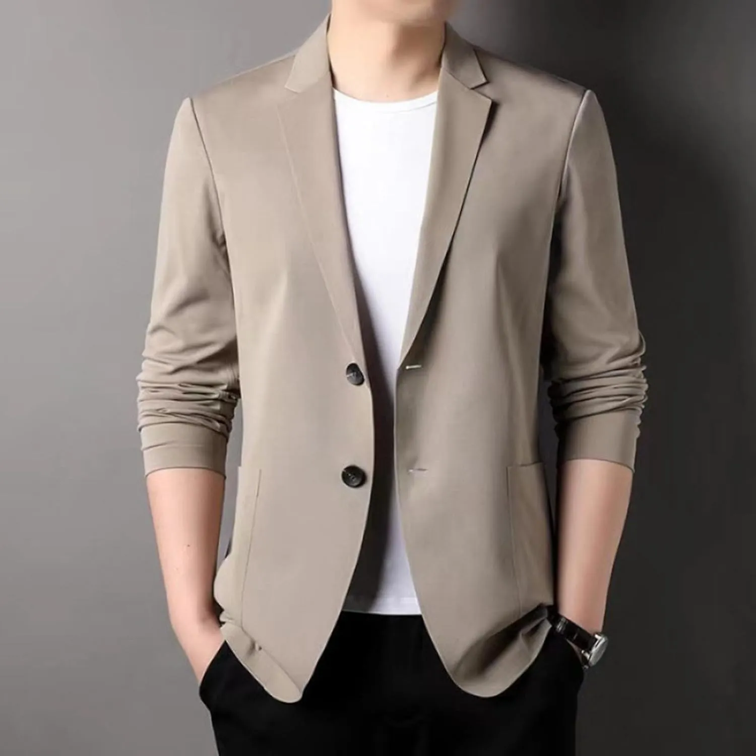 Men's Casual Knit Blazer Suit Jackets Two Button Lightweight Unlined Sport Coat Slim Fit Business Coat Jacket