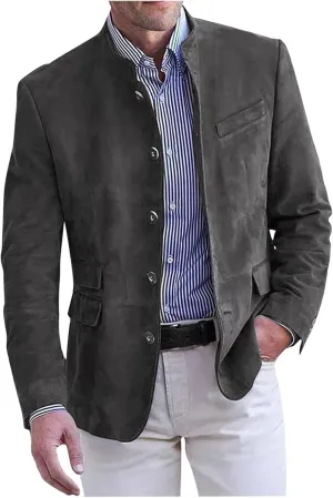 Mens Casual Long Trench Jacket Fall Winter Trendy Long Sleeve Coats Lapel Loose Fit Windproof Jacket Tops Blazers