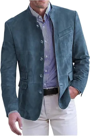 Mens Casual Long Trench Jacket Fall Winter Trendy Long Sleeve Coats Lapel Loose Fit Windproof Jacket Tops Blazers