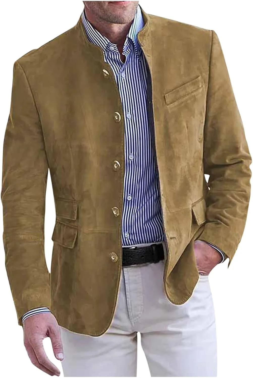 Mens Casual Long Trench Jacket Fall Winter Trendy Long Sleeve Coats Lapel Loose Fit Windproof Jacket Tops Blazers