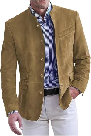 Mens Casual Long Trench Jacket Fall Winter Trendy Long Sleeve Coats Lapel Loose Fit Windproof Jacket Tops Blazers