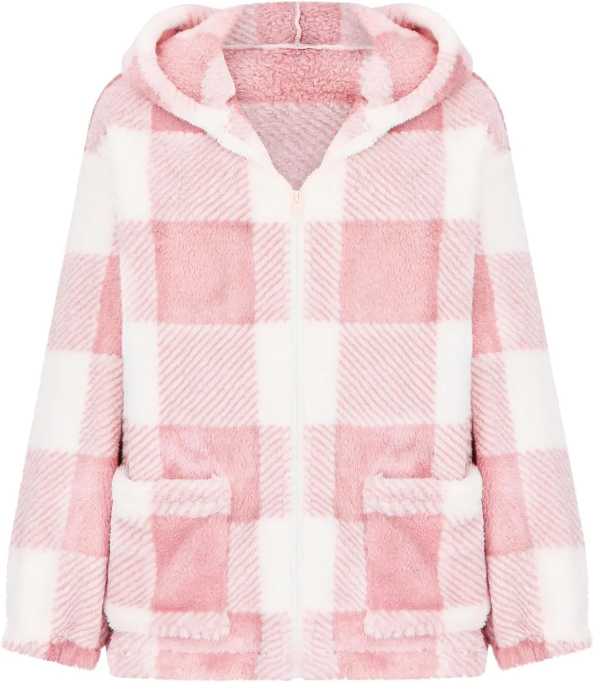 Men's Casual Plaid Jacket Padded Long Sleeve Hoodie Full Zipper Padded Warm Jacket Thick Hooded Coat Outerwear