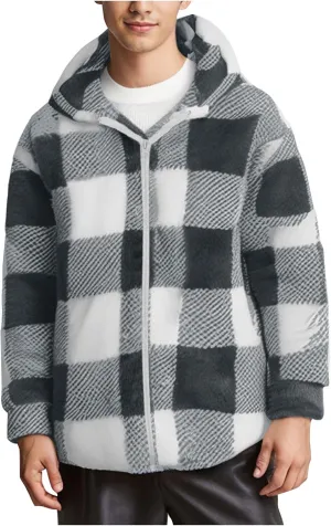 Men's Casual Plaid Jacket Padded Long Sleeve Hoodie Full Zipper Padded Warm Jacket Thick Hooded Coat Outerwear