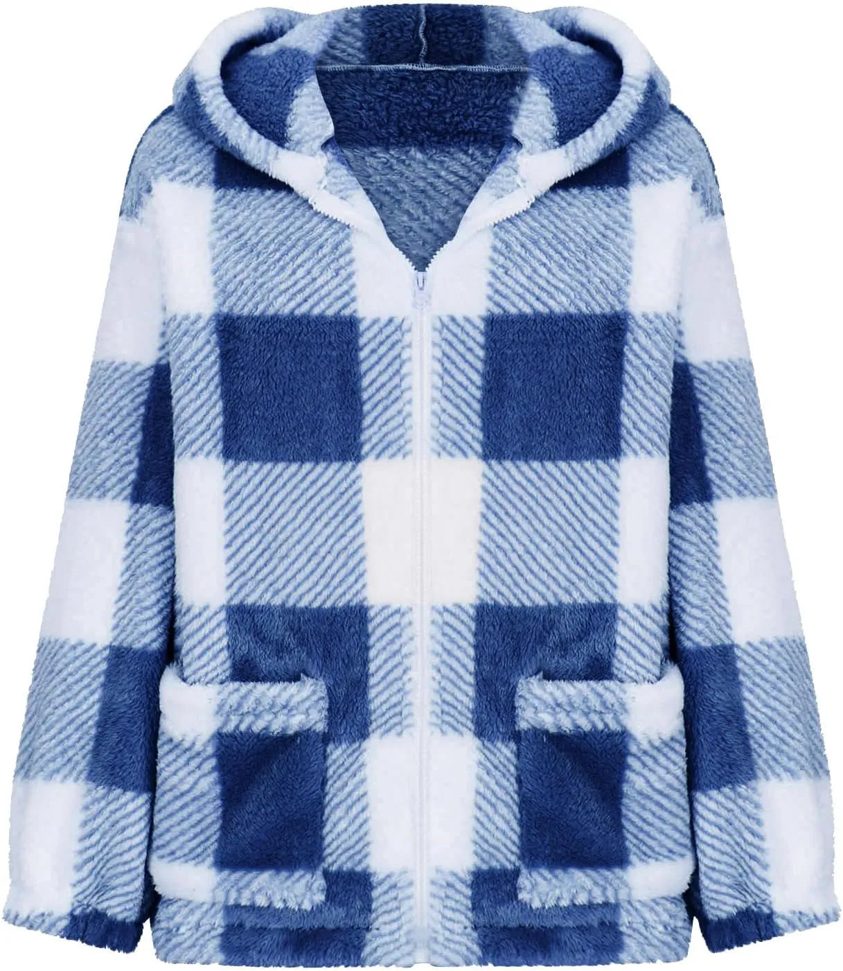 Men's Casual Plaid Jacket Padded Long Sleeve Hoodie Full Zipper Padded Warm Jacket Thick Hooded Coat Outerwear