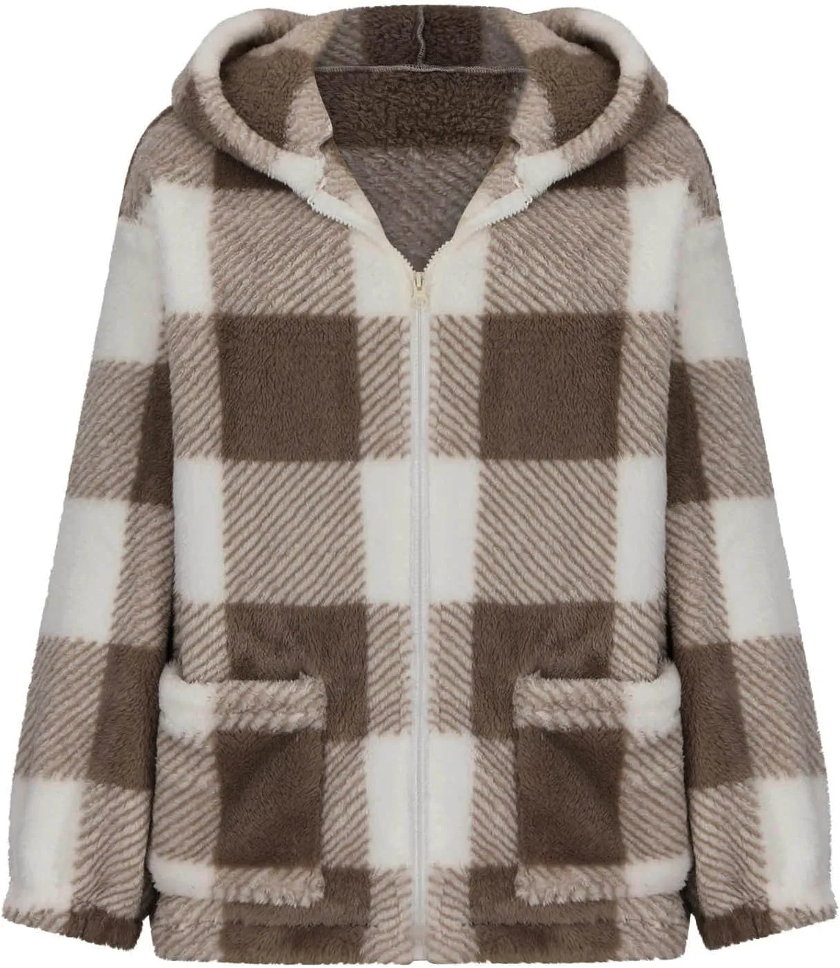 Men's Casual Plaid Jacket Padded Long Sleeve Hoodie Full Zipper Padded Warm Jacket Thick Hooded Coat Outerwear