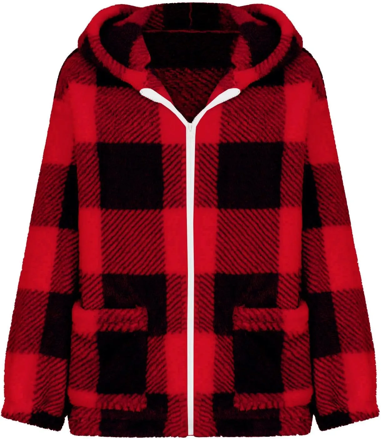 Men's Casual Plaid Jacket Padded Long Sleeve Hoodie Full Zipper Padded Warm Jacket Thick Hooded Coat Outerwear