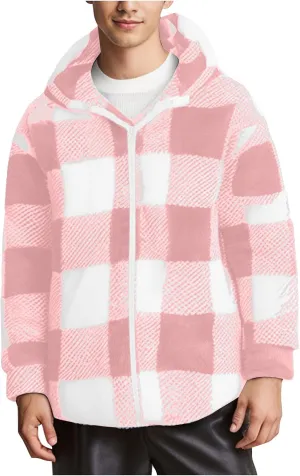 Men's Casual Plaid Jacket Padded Long Sleeve Hoodie Full Zipper Padded Warm Jacket Thick Hooded Coat Outerwear