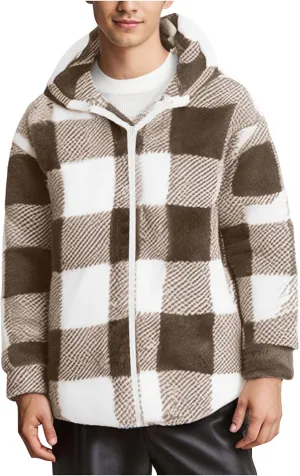 Men's Casual Plaid Jacket Padded Long Sleeve Hoodie Full Zipper Padded Warm Jacket Thick Hooded Coat Outerwear