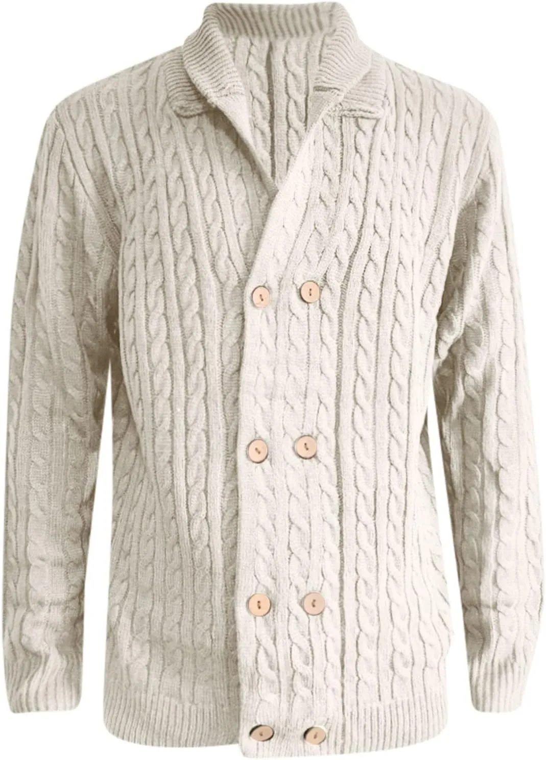 Men's Chunky Ribbed Double Breasted Long-Sleeve Cardigan Sweater V Neck Button Down Knitted Sweater with Pockets