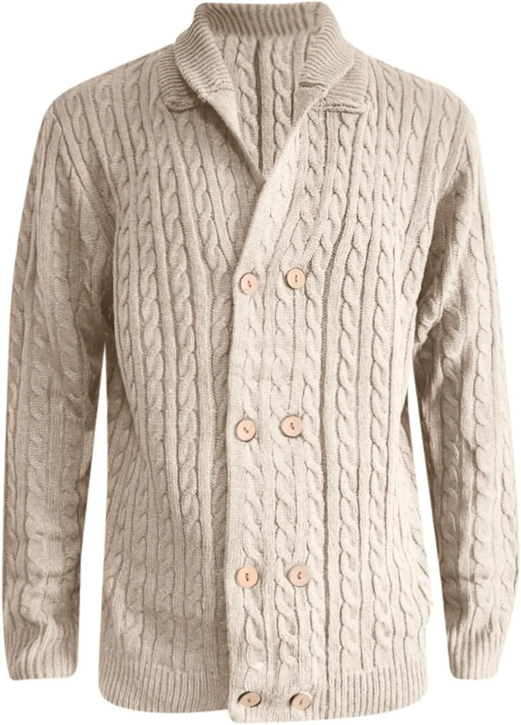 Men's Chunky Ribbed Double Breasted Long-Sleeve Cardigan Sweater V Neck Button Down Knitted Sweater with Pockets