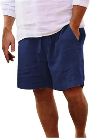 Mens Cotton Linen Shorts Casual Summer Beach Drawstring Linen Cotton Short Elastic Waist Shorts Summer Beach Shorts