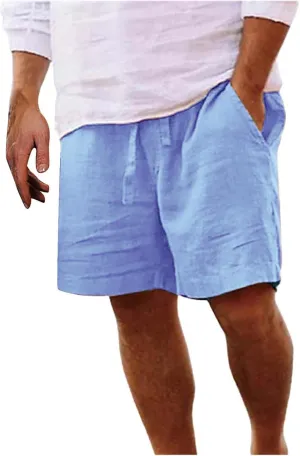 Mens Cotton Linen Shorts Casual Summer Beach Drawstring Linen Cotton Short Elastic Waist Shorts Summer Beach Shorts