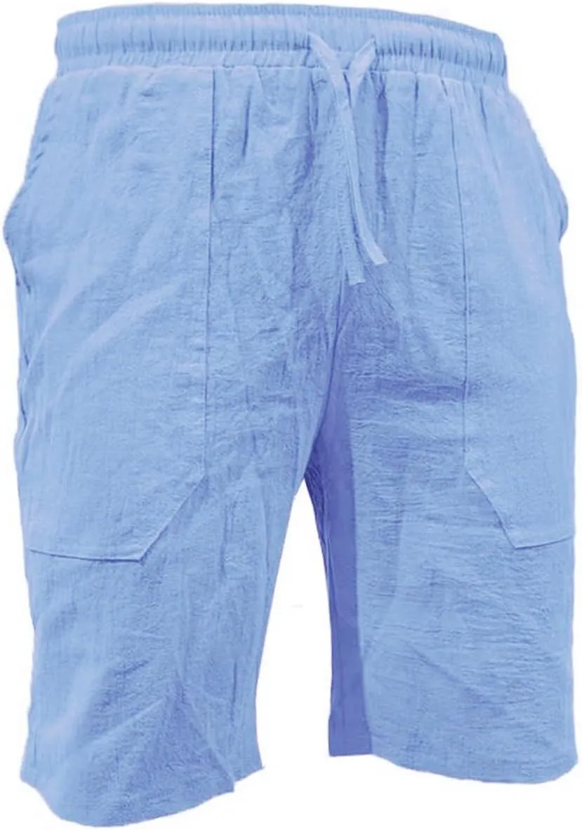 Mens Cotton Linen Shorts Casual Summer Beach Drawstring Linen Cotton Short Elastic Waist Shorts Summer Beach Shorts