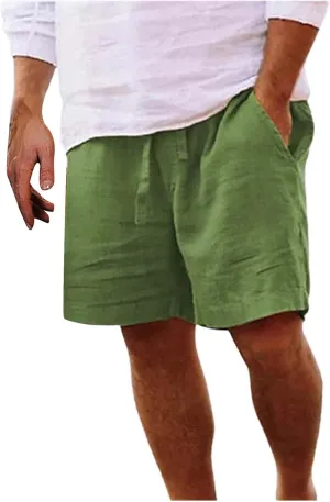 Mens Cotton Linen Shorts Casual Summer Beach Drawstring Linen Cotton Short Elastic Waist Shorts Summer Beach Shorts