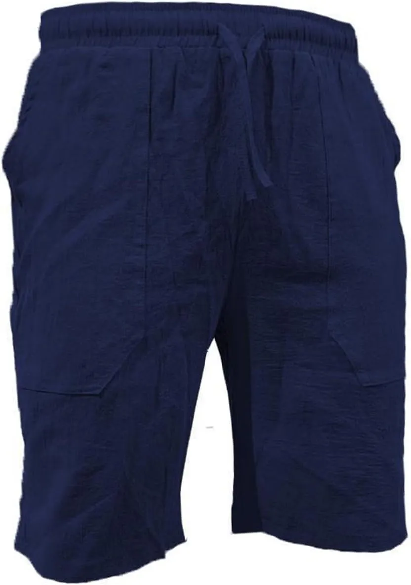 Mens Cotton Linen Shorts Casual Summer Beach Drawstring Linen Cotton Short Elastic Waist Shorts Summer Beach Shorts