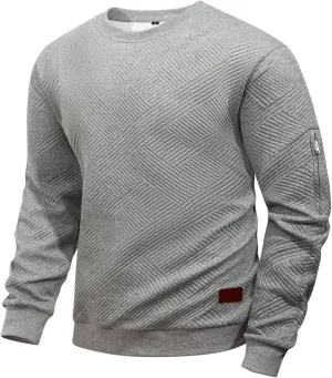 Men's Crewneck Sweatshirts with Arm Pocket Long Sleeve Pullover Sweater Geometric Texture Sweatshirt Lightweight