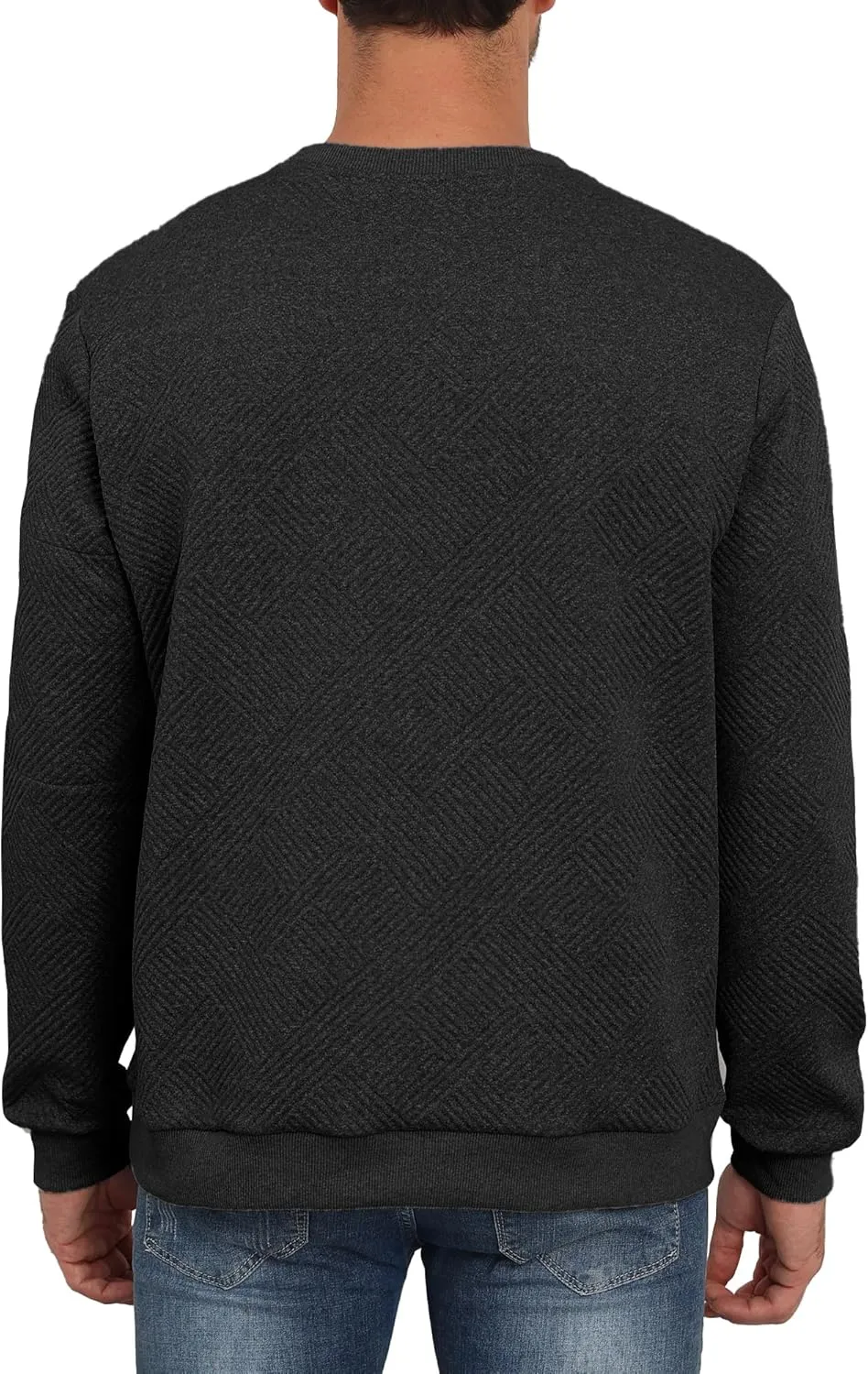 Men's Crewneck Sweatshirts with Arm Pocket Long Sleeve Pullover Sweater Geometric Texture Sweatshirt Lightweight