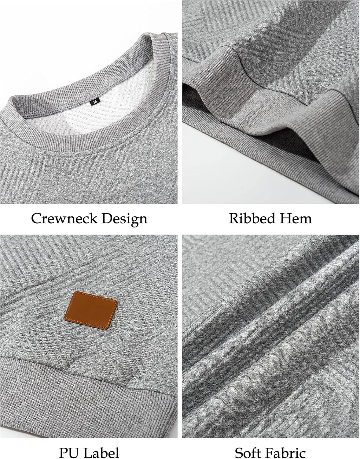 Men's Crewneck Sweatshirts with Arm Pocket Long Sleeve Pullover Sweater Geometric Texture Sweatshirt Lightweight