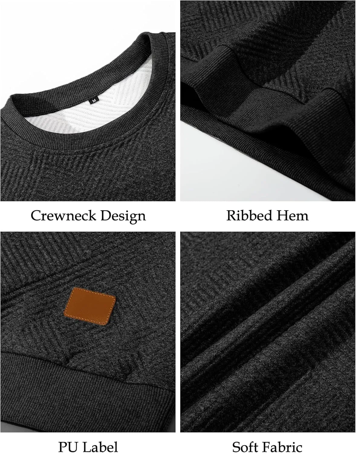 Men's Crewneck Sweatshirts with Arm Pocket Long Sleeve Pullover Sweater Geometric Texture Sweatshirt Lightweight