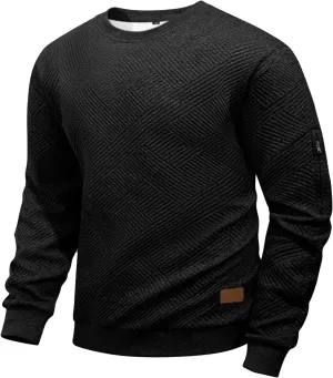 Men's Crewneck Sweatshirts with Arm Pocket Long Sleeve Pullover Sweater Geometric Texture Sweatshirt Lightweight